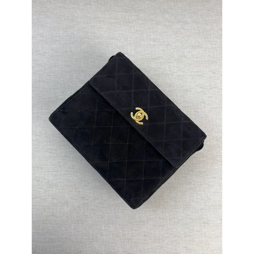 CHANEL Black Suede Vintage Vanity Shoulder Bag 24K GHW